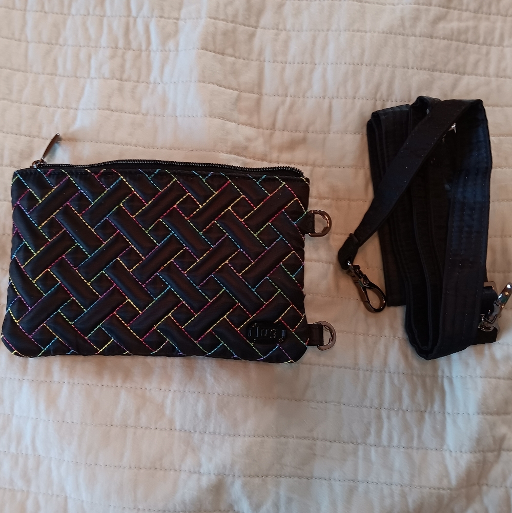 Lug Peekaboo Crossbody in Black w/ Rainbow Stitch